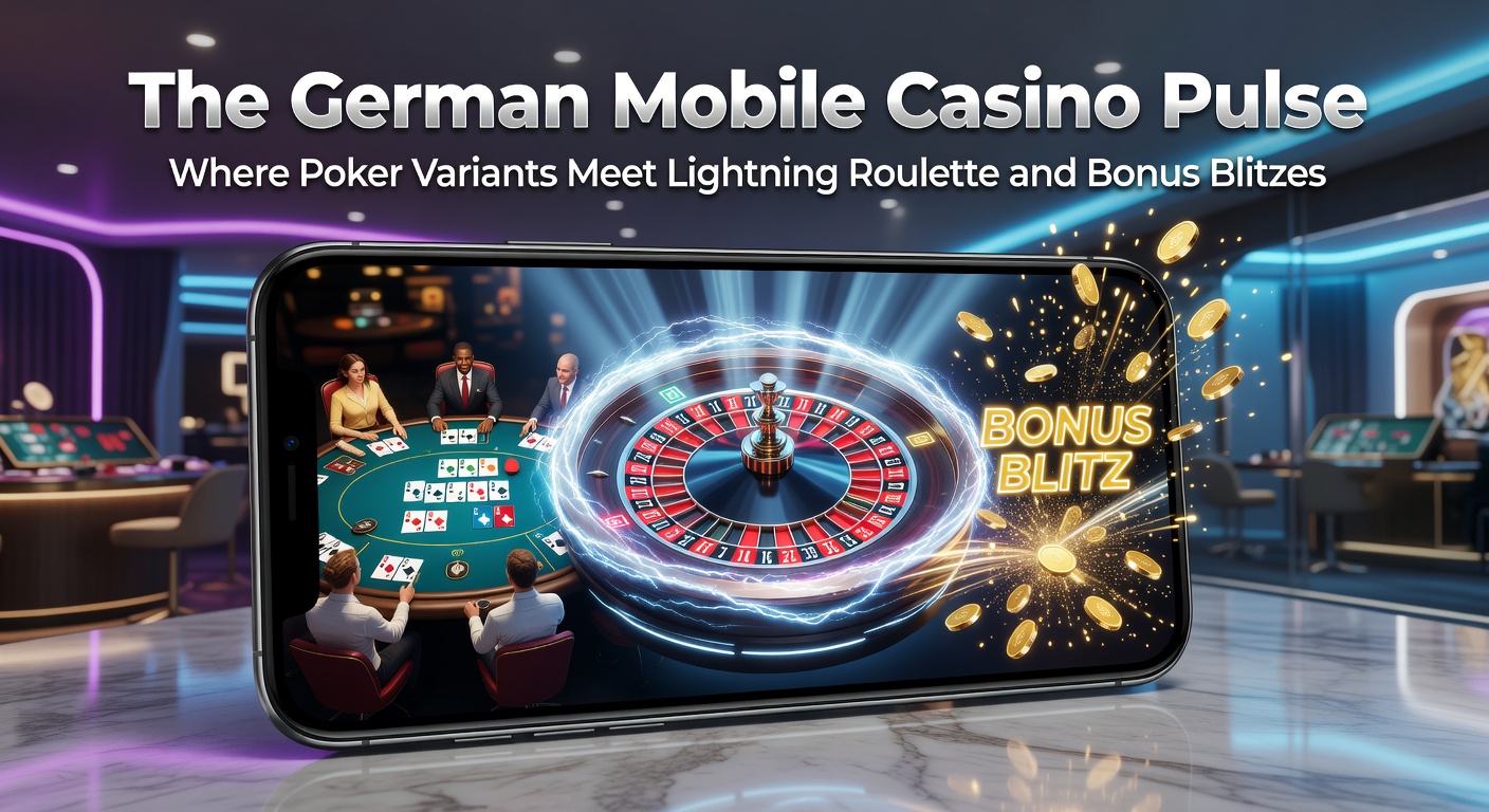 Smartphone mit Lightning Roulette und Poker-Varianten auf dem Bildschirm, umgeben von dynamischen Bonus-Effekten in einem mobilen Casino-Ambiente