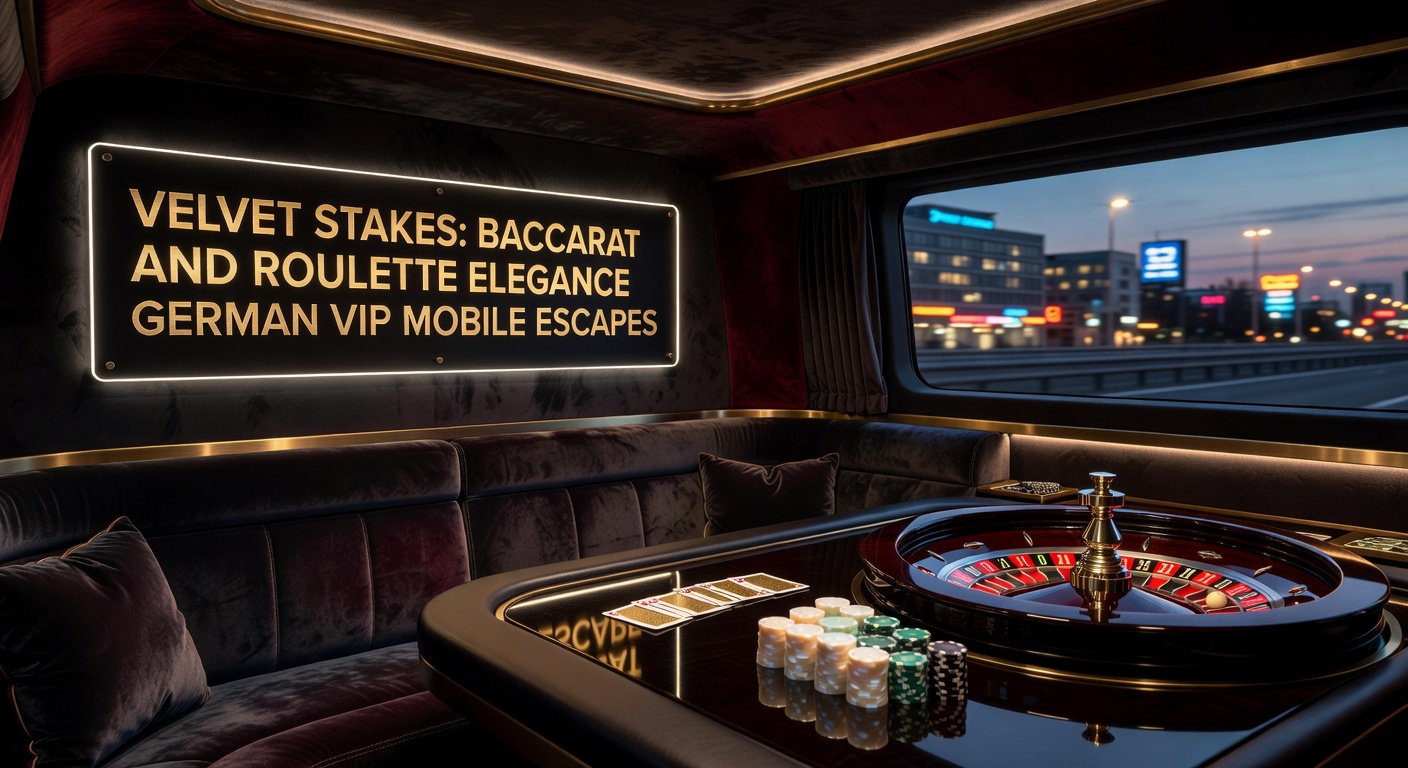 Elegantes Baccarat-Tisch-Setup mit Roulette-Rad im Hintergrund, beleuchtet in einem luxuriösen Mobile-Casino-Ambiente für deutsche VIPs